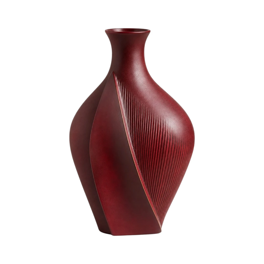 Qazira Burgundy Sculptural Ceramic Vase - Modern Decorative Vase