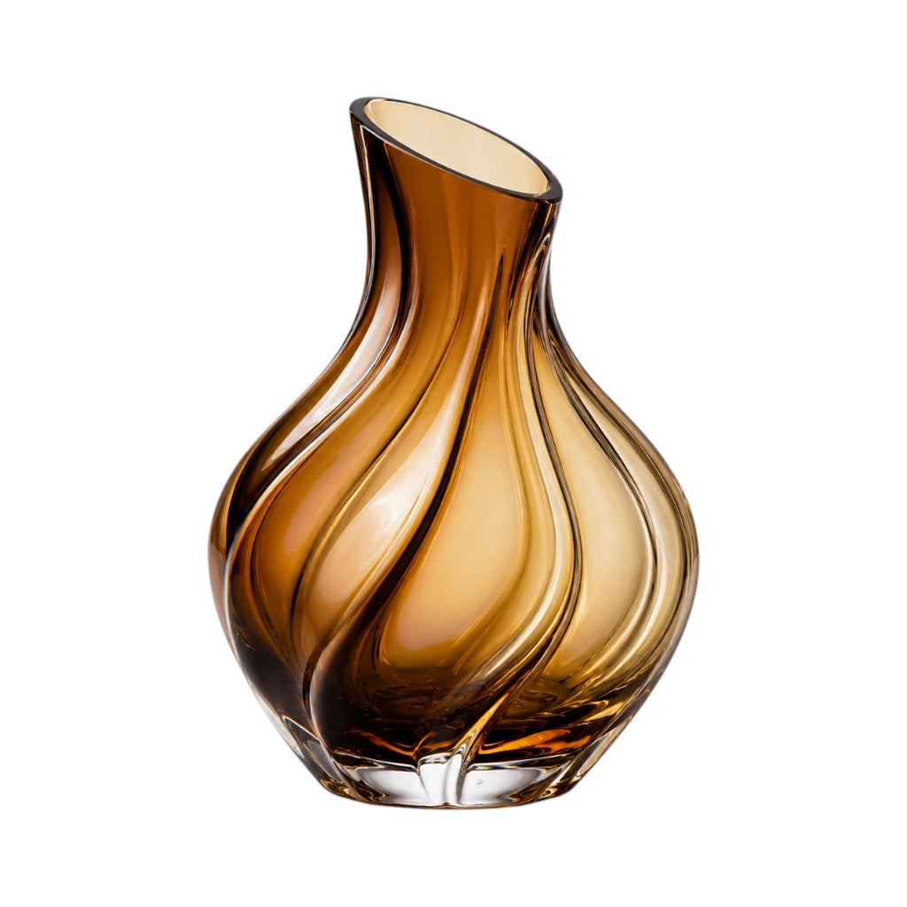 Qazira Amber Swirl Glass Vase - Handblown Ribbed Decorative Flower Vase