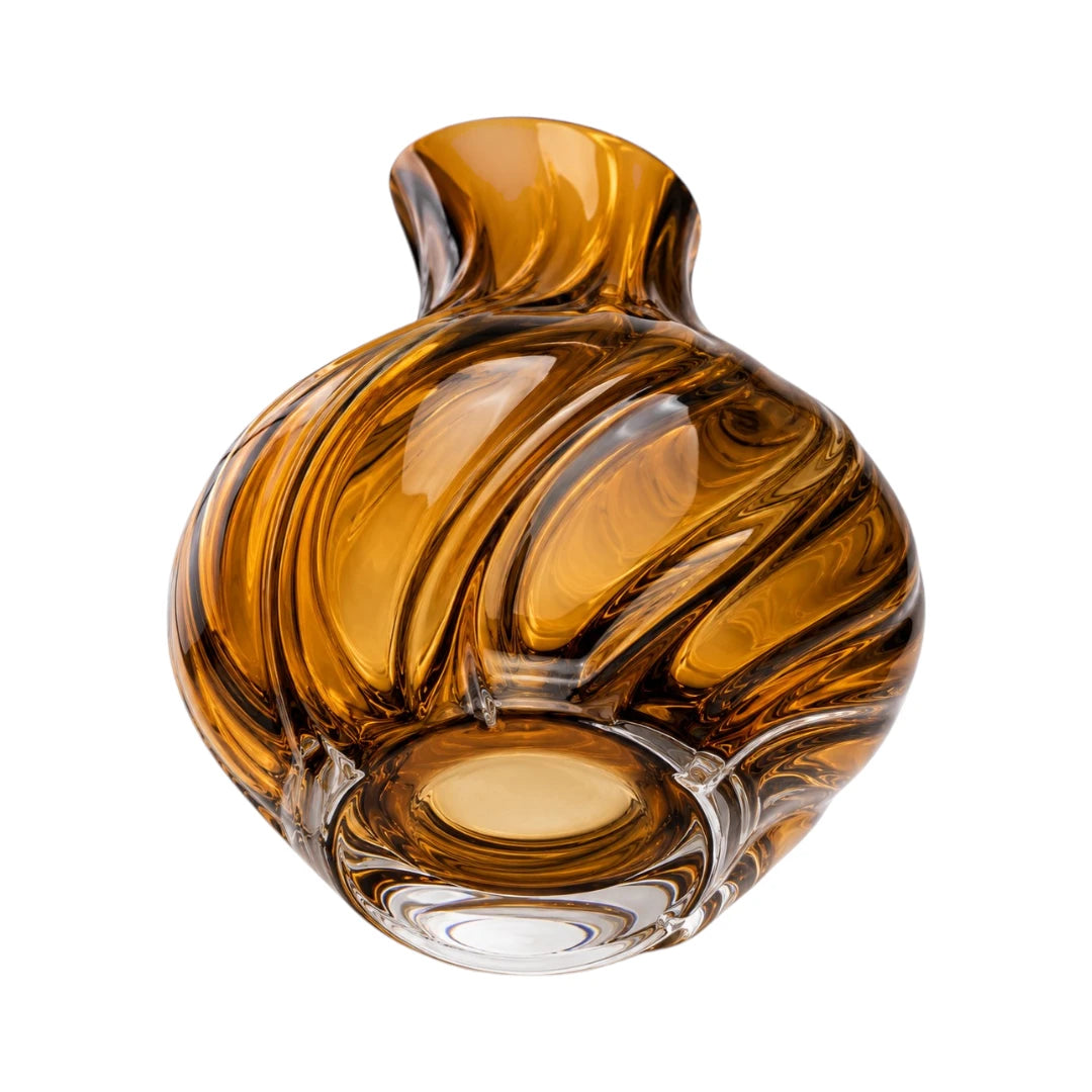 Qazira Amber Swirl Glass Vase - Handblown Ribbed Decorative Flower Vase