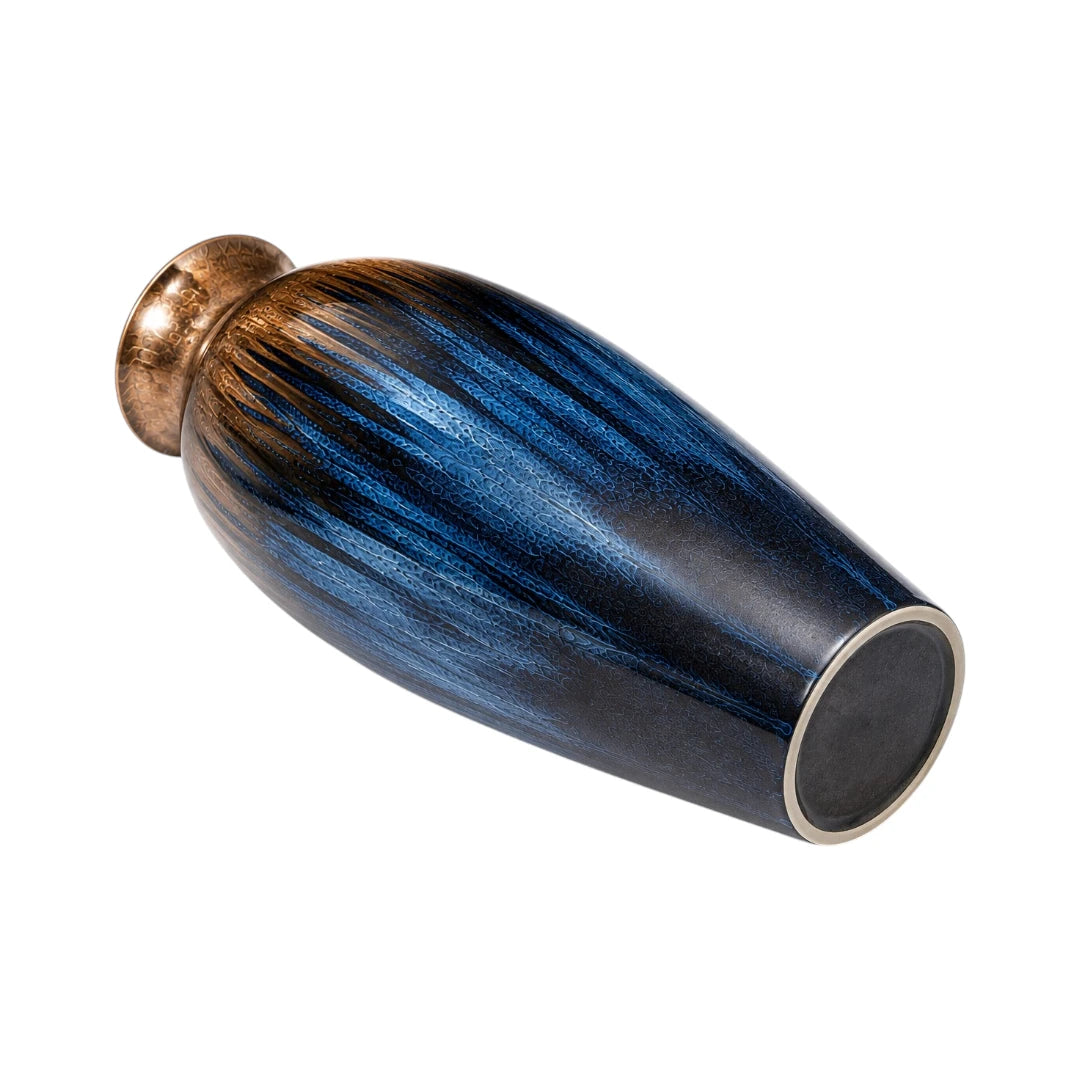 Qazira Bronze & Blue Ombre Large Floor Vase - Textured Ceramic Statement Vase