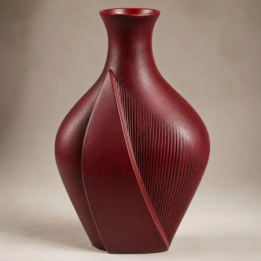 Qazira Burgundy Sculptural Ceramic Vase - Modern Decorative Vase