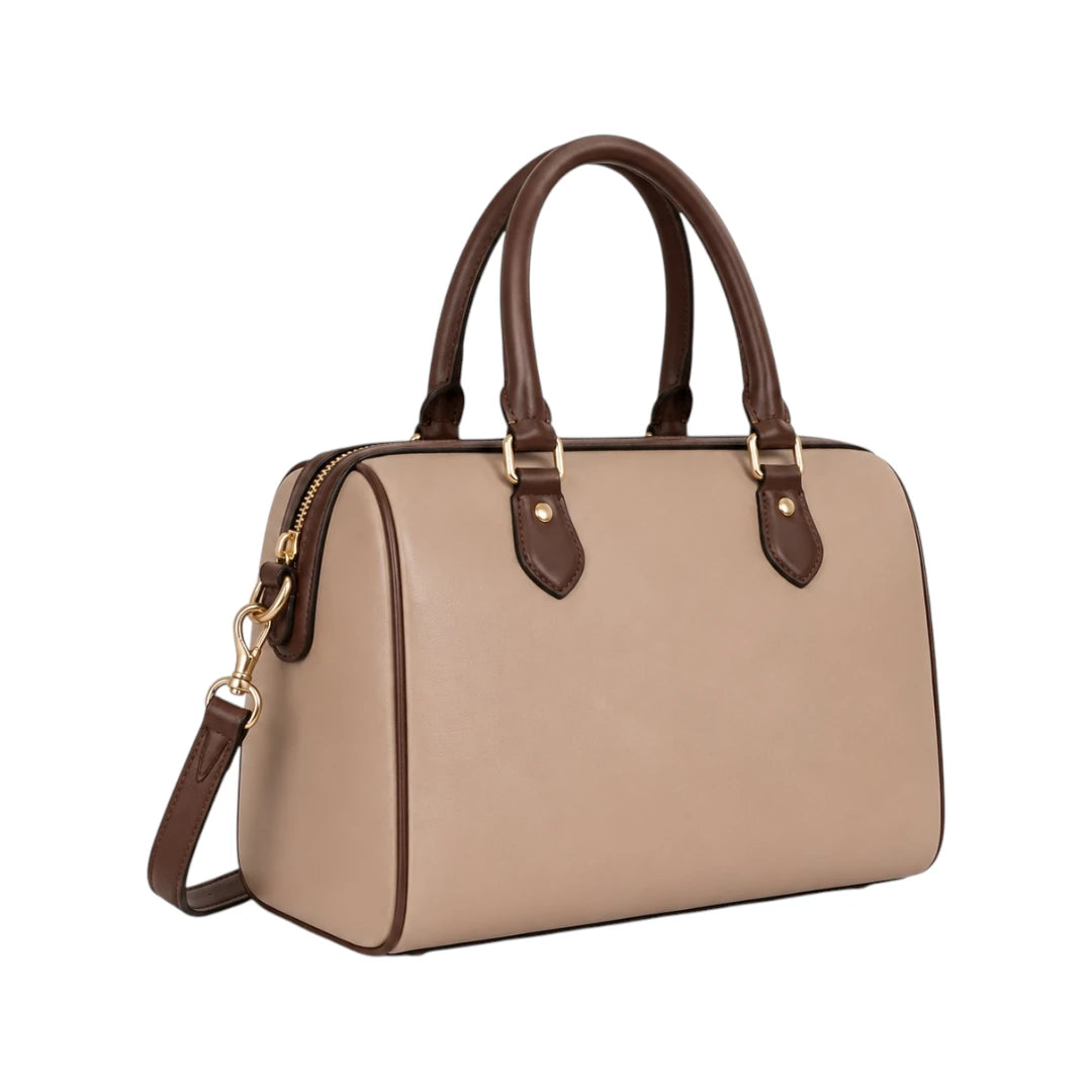 Qazira Classic Brown PU Leather Satchel Bag