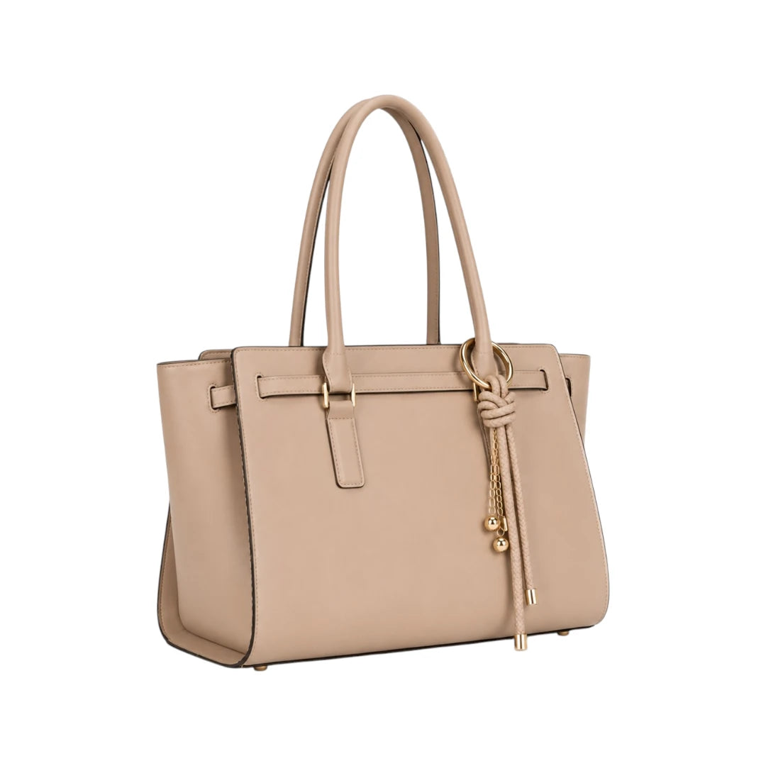 Qazira Elegant Beige PU Leather Satchel Bag