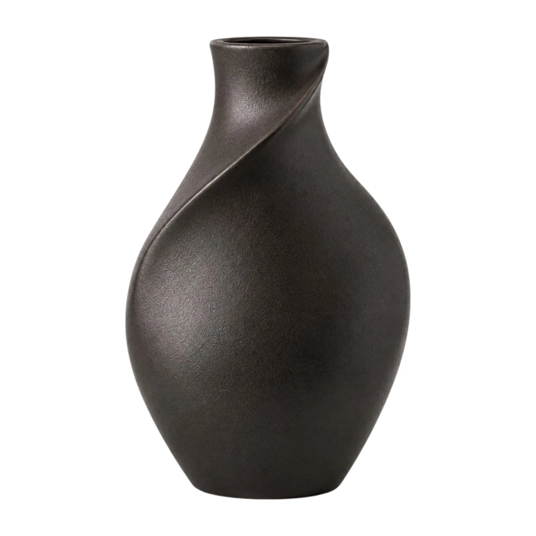 Qazira Matte Black Ceramic Vase - Twisted Spiral Sculptural Decorative Vase