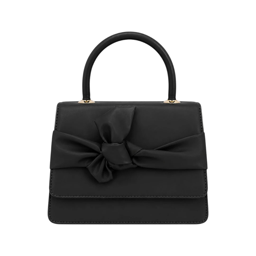 Qazira Noir Bow Black PU Leather Handbag