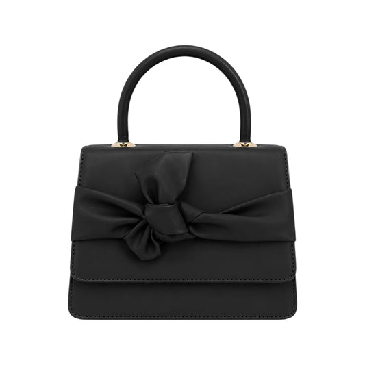 Qazira Noir Bow Black PU Leather Handbag