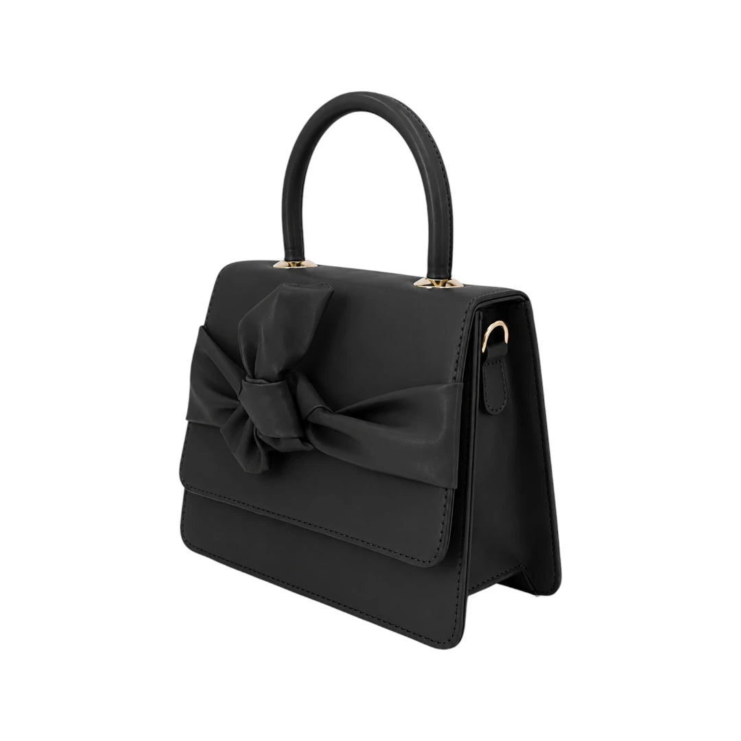 Qazira Noir Bow Black PU Leather Handbag