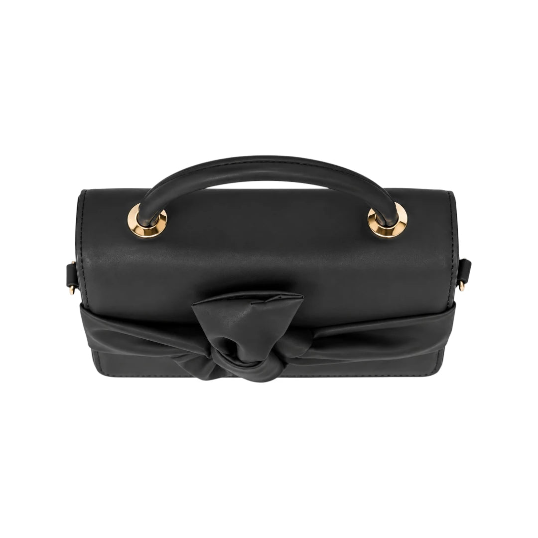 Qazira Noir Bow Black PU Leather Handbag