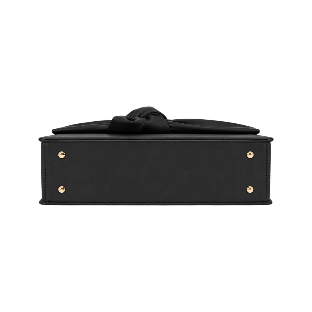 Qazira Noir Bow Black PU Leather Handbag
