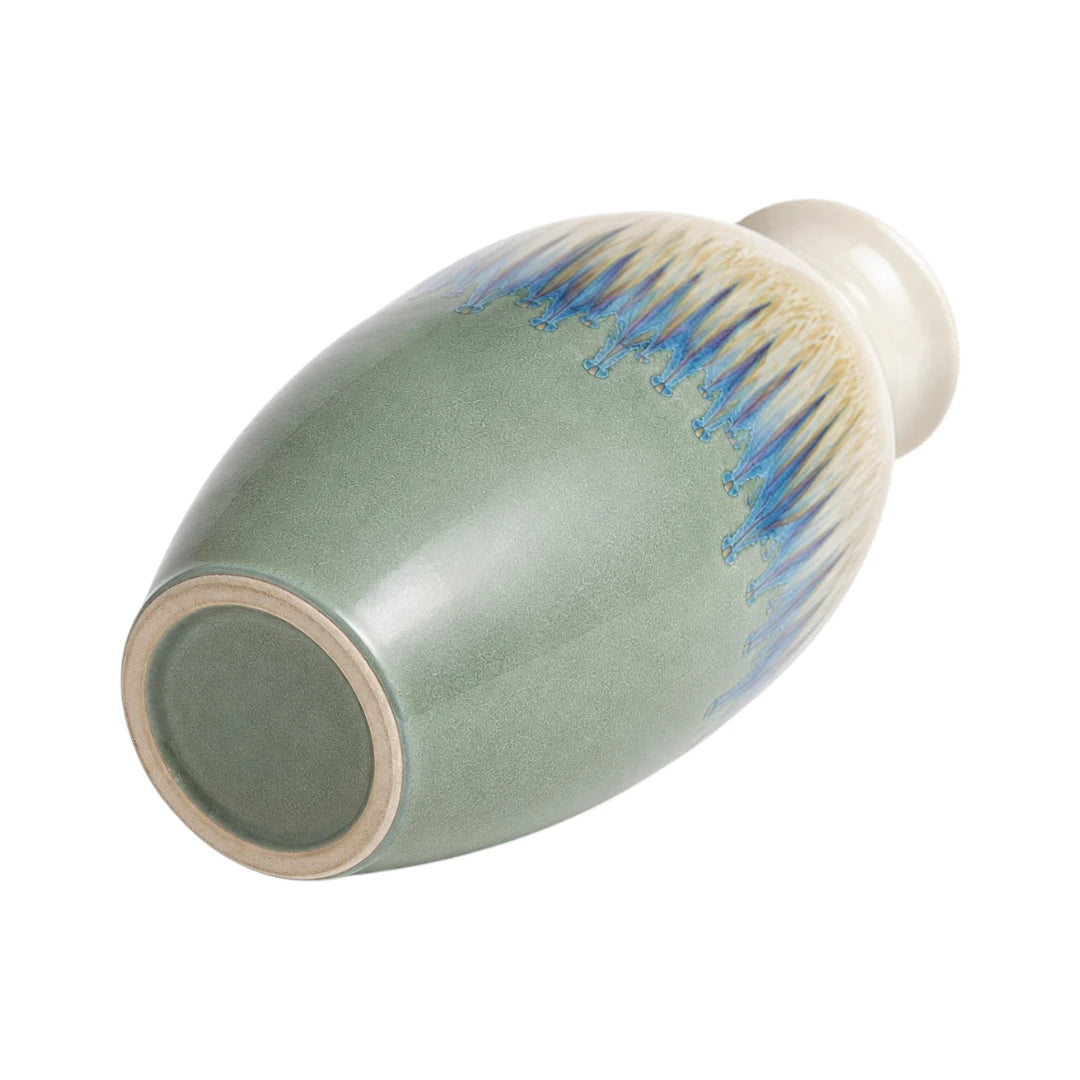 Qazira Reactive Glaze Ceramic Vase - Sage Green & Blue Ombre Decorative Flower Vase