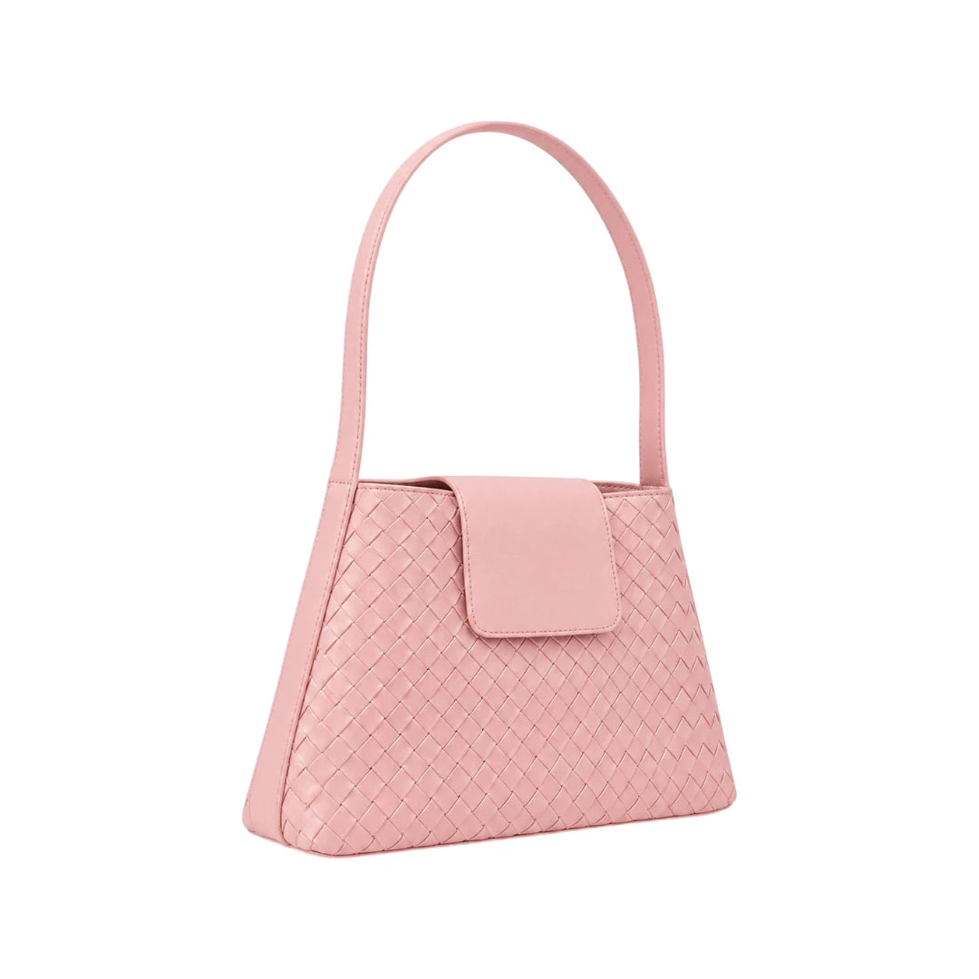 Qazira Roselle Pink Woven PU Leather Handbag
