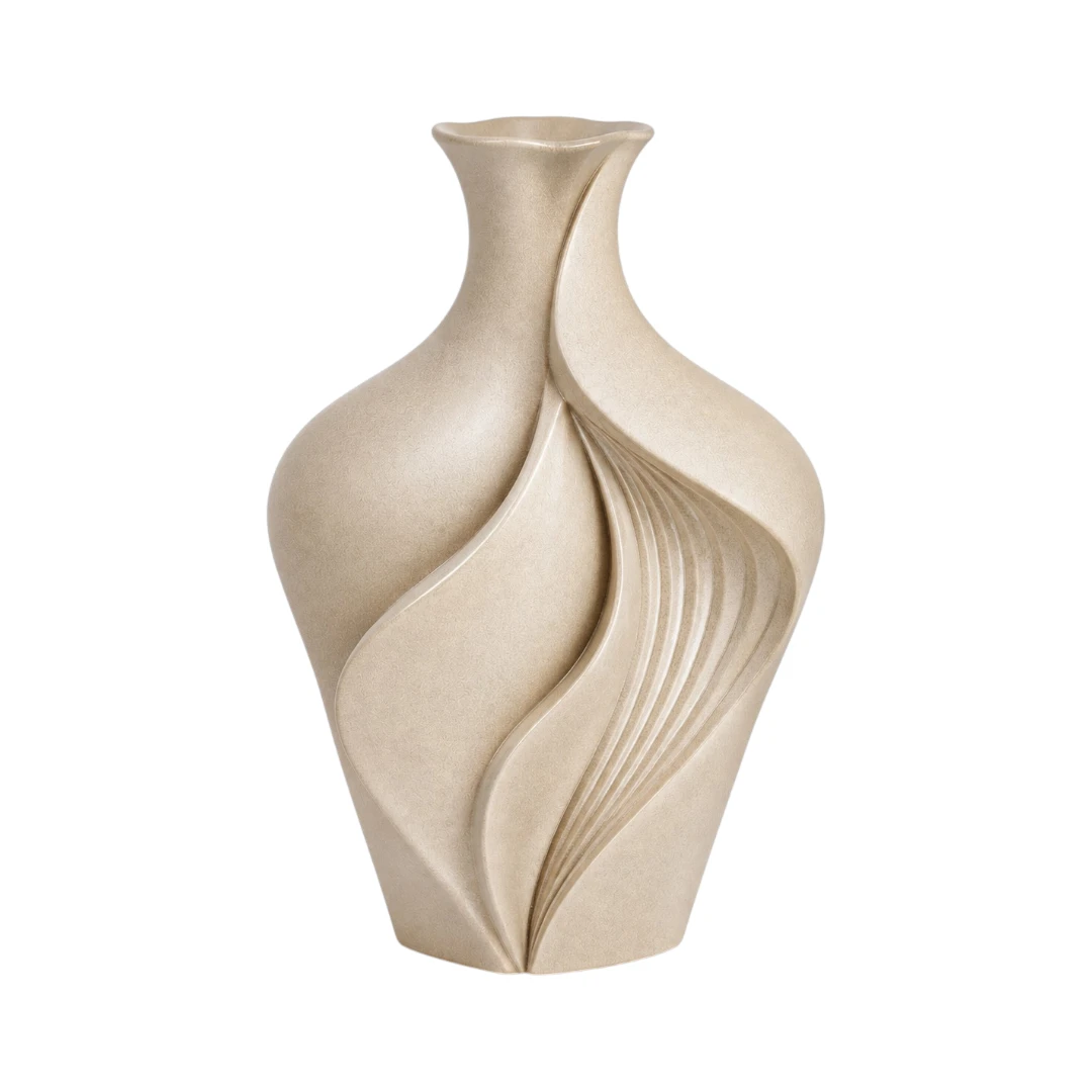 Qazira Sand Beige Sculptural Ceramic Vase - Modern Decorative Vase