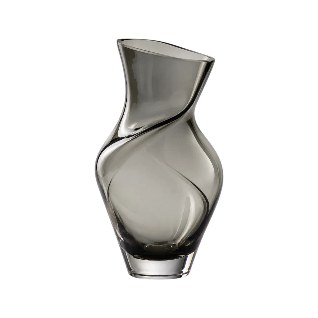 Qazira Smoky Grey Twisted Glass Vase - Sculptural Asymmetric Modern Flower Vase